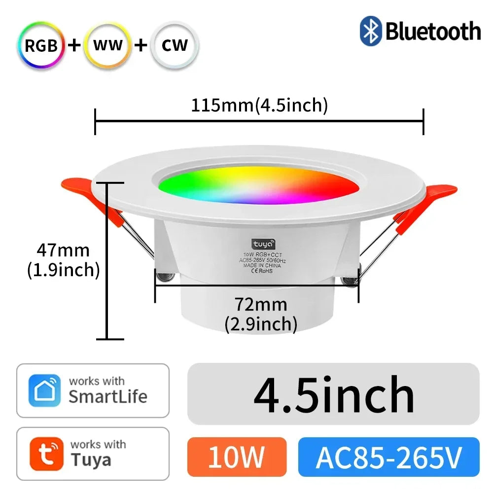 TNCE Tuya Bluetooth 10/15W Dimmable LED RGB Color Ceiling Lamp Smart Ceiling Round Downlight Smart Life APP Remote Control