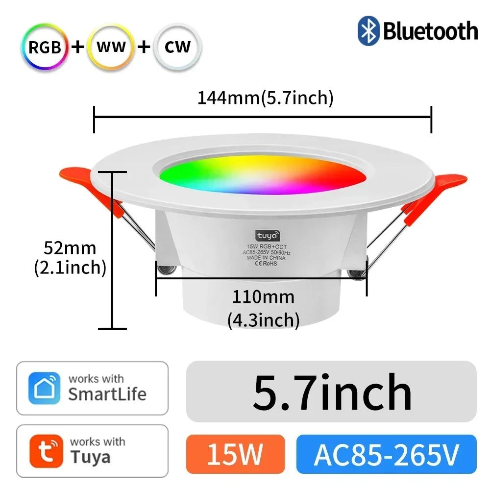 TNCE Tuya Bluetooth 10/15W Dimmable LED RGB Color Ceiling Lamp Smart Ceiling Round Downlight Smart Life APP Remote Control