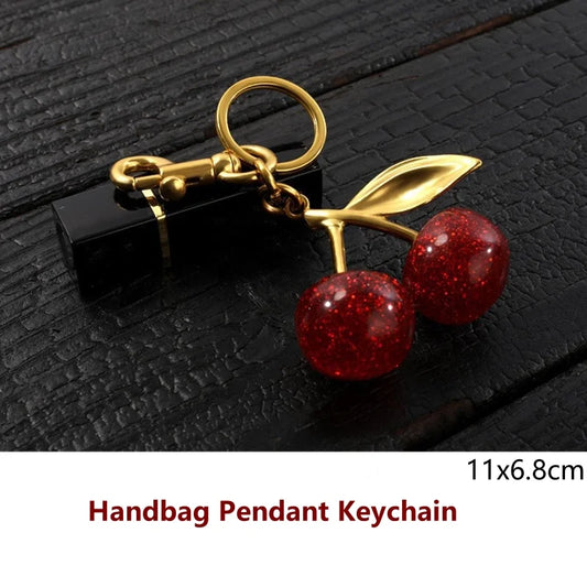 Red Cherry Pendant Keychain for Women'S Cute Bag Decoration Multifunctional Jewelry Car Key Accessories Trendy Charm Keyring